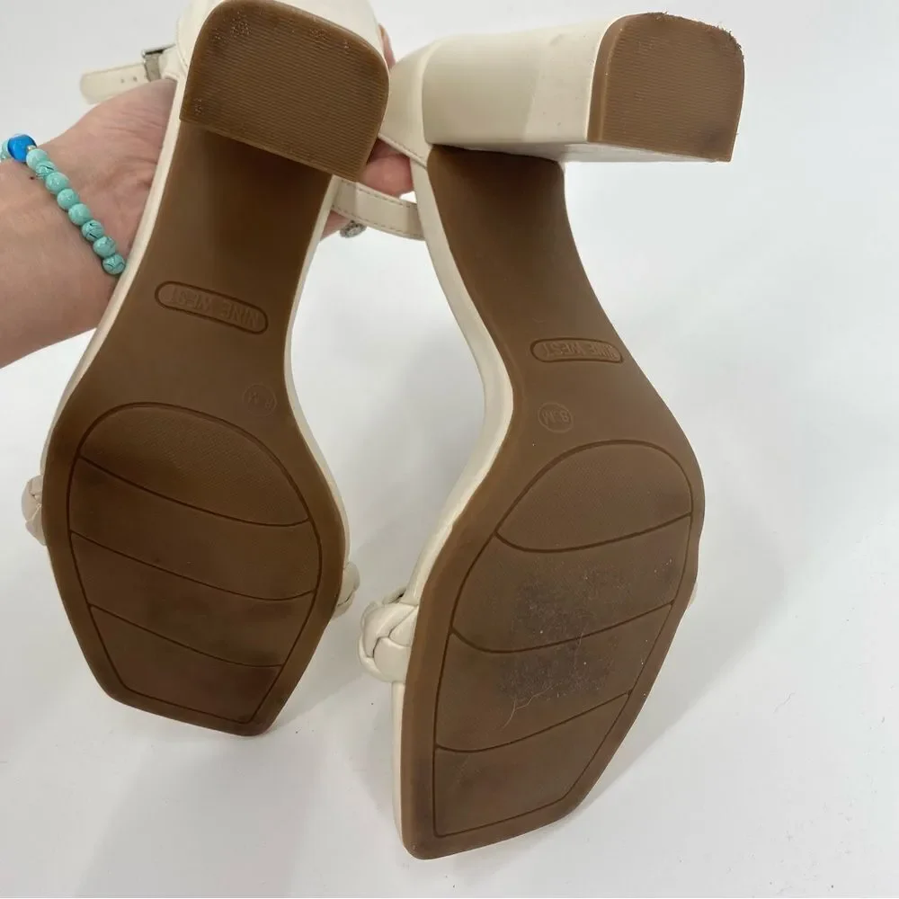 Nine West Cream Braided Block Heel Sandals size 8.5